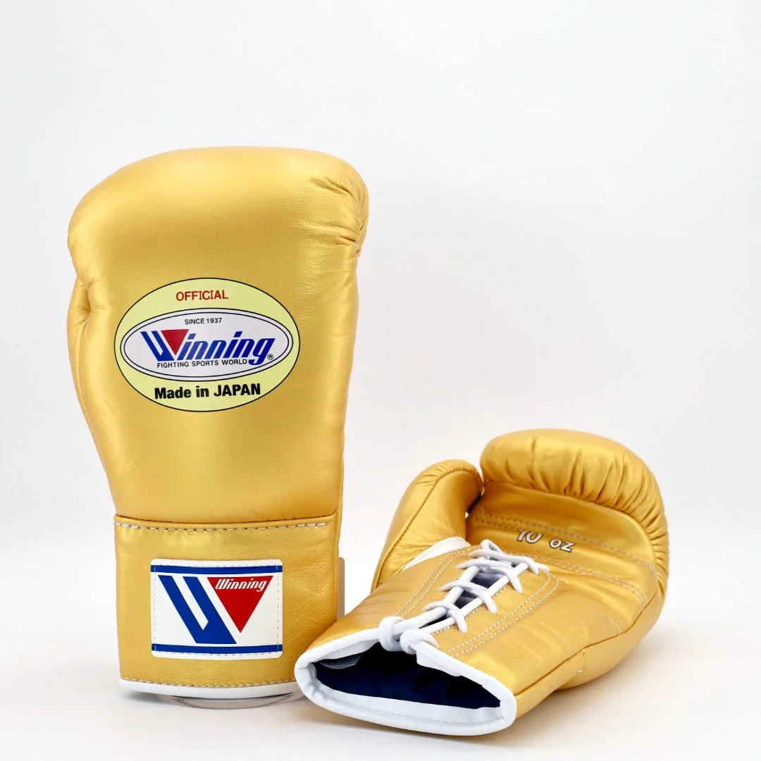 Winning Gold Lace-Up Boxing Gloves Front Back View